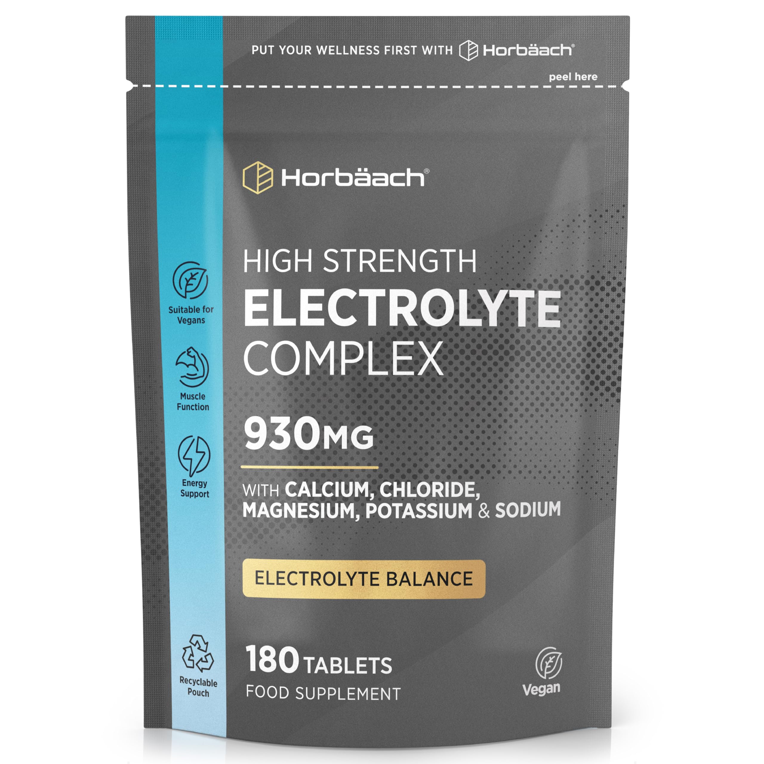 Tabletki elektrolitowe 1575 mg | 240 wegańskich tabletek z potasem, chlorkiem, wapniem, magnezem i sodem | Keto Electrolyte Powder Alternative | by Horbaach
