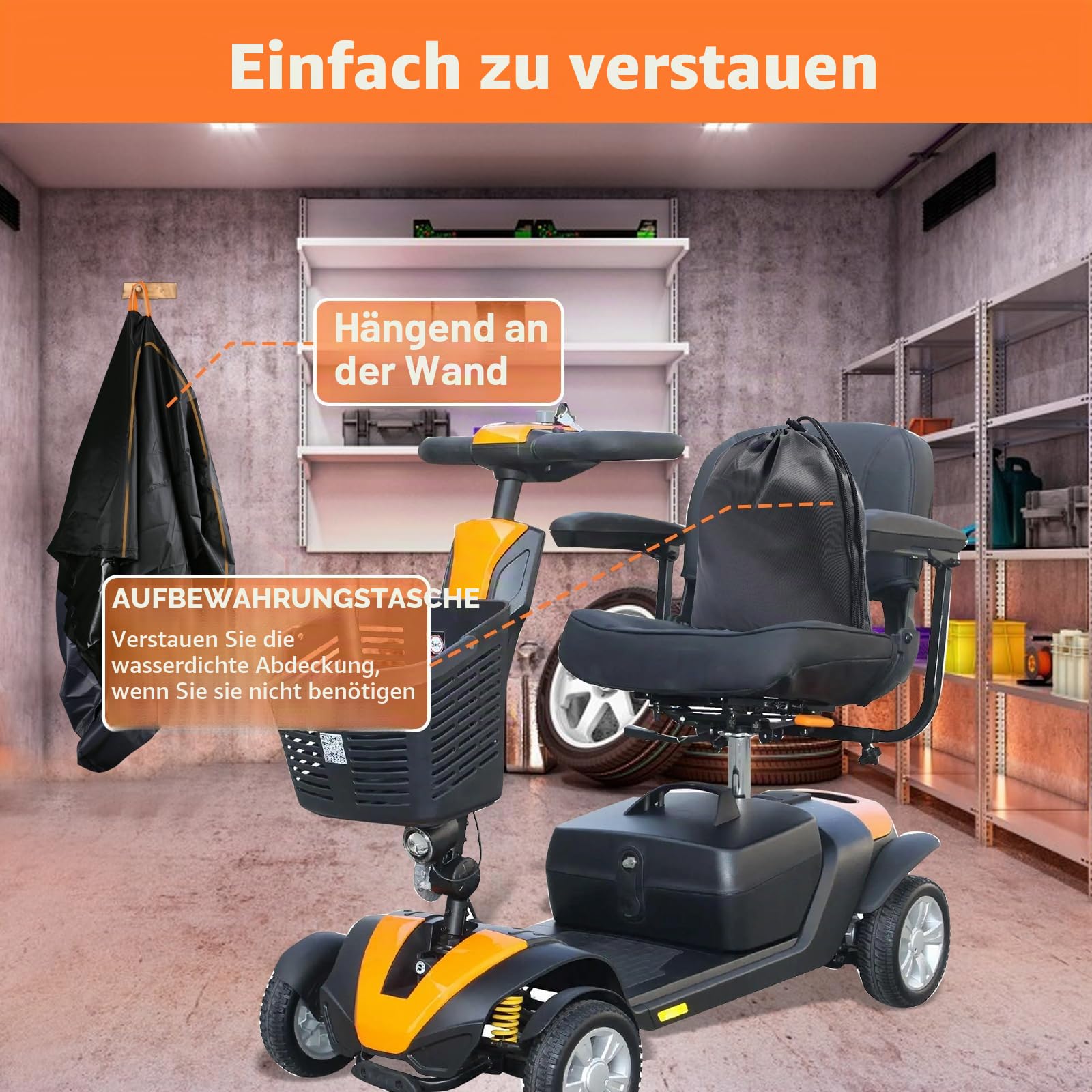 Elektromobil Abdeckung, wasserdichte 420D Oxford UV-Schutz, staubdichte Elektromobil Abdeckung 3- und 4-Rad-Mobilitätsroller, Rollstuhlabdeckung (L 124x99x58cm)