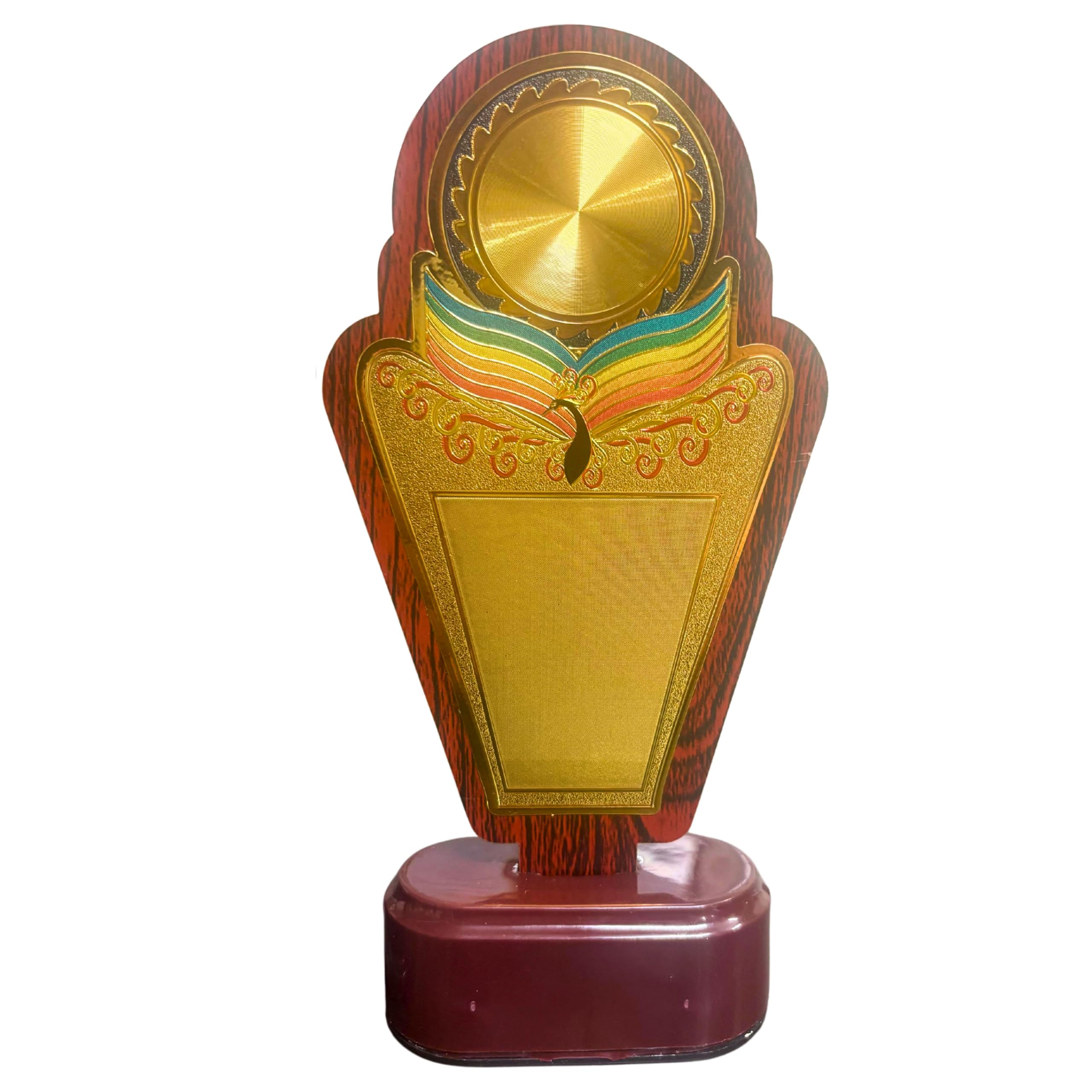Customized Wooden Trophy Award with Rainbow Peacock Design, Premium Fiber Base, Gold Plaque (Set of 10) (Set of 10, Medium (7.5 inches))-picture-11