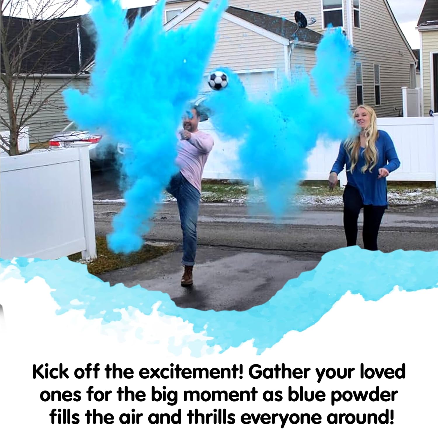 Gender Reveal Surprise Soccer Shell Kit with Colorful Pink & Blue Powder Packs - Pink & Blue Smoke Bomb for Gender Reveal Party with 8 Balloons - Ideal for Soccer-Themed Gender Reveal Parties