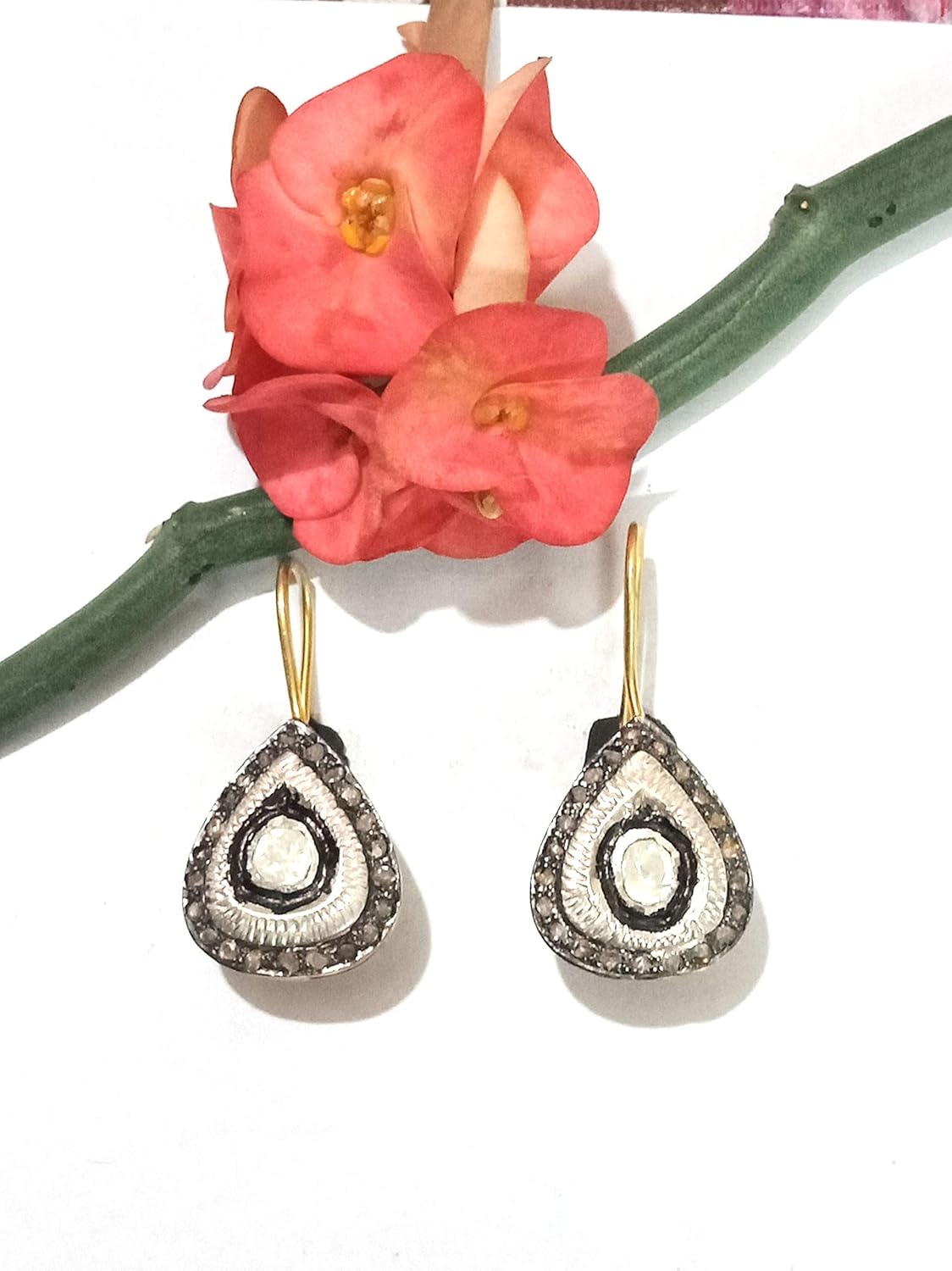 Fantastic Natural Rose Cut Earrings Jewelry, 925 Silver Natural Pave Diamond Earrings, Handmade Earring Jewelry, Designer Hook Earrings Jewelry