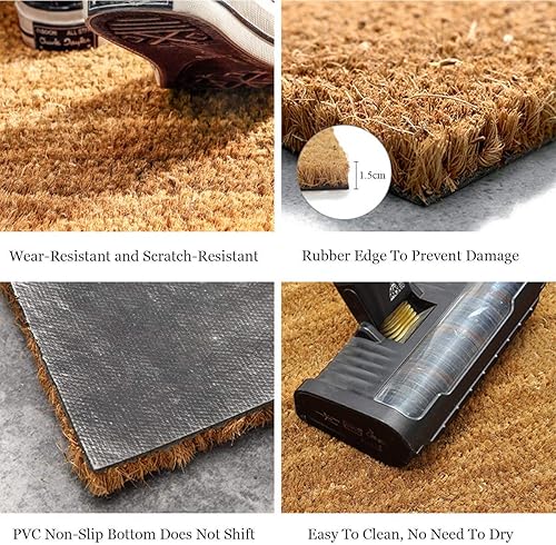 Miniatura 5 de Tapete divertido de fibra de coco con texto en inglés "Welcome Take Off Your Shoes and Stay Awhile", tapete para puerta delantera, entrada al aire