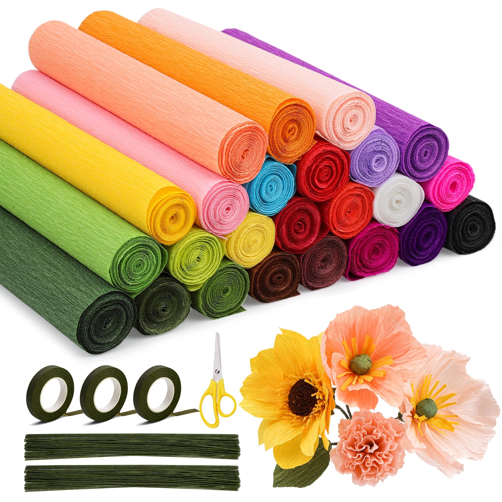 24 colori Crepe Paper Roll 10 X 98 pollici Papel Crepe Video Tutorial