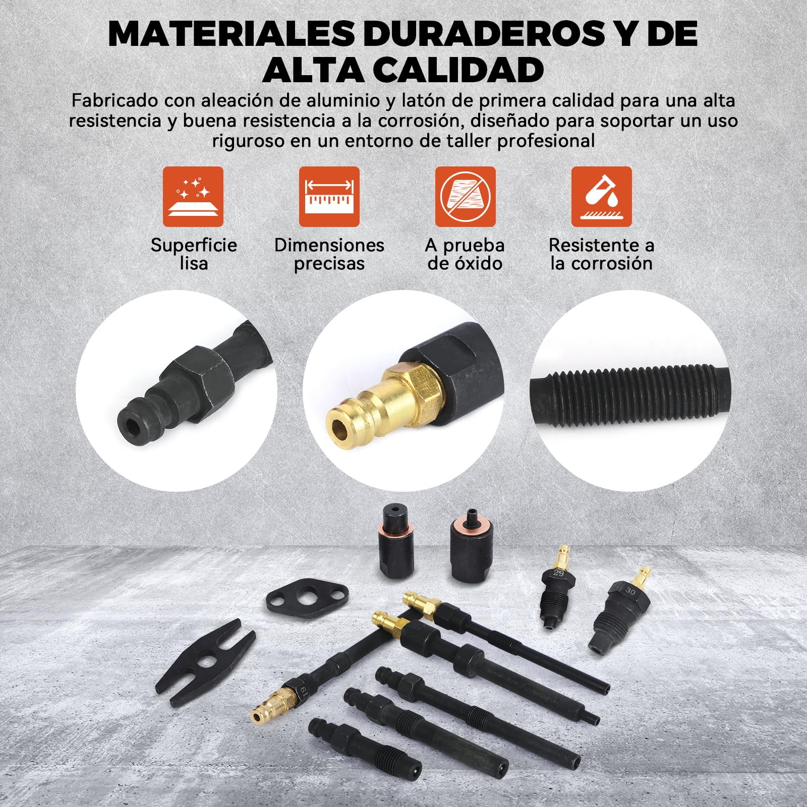 46PCS Comprobador de Compresión y Fugas para Motores de Gasolina y Diésel,Probador de Compresión Automotriz, Medidor de Presión de Fugas de Cilindros para Motores HDi, TDCi y Pumpe Duse