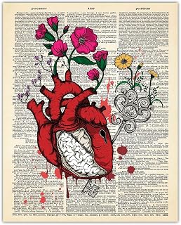 Vintage Floral Anatomical Heart Halloween Wall Decor - 8x10 Unframed Halloween Pictures, Goth & Wiccan Decor for Fall & Halloween Wall Art - Creative Gift Idea for Witchy Home & Goth Room Decor Lovers