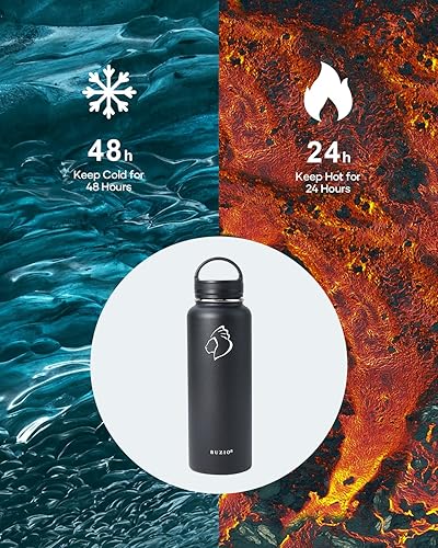 Miniatura 2 de BUZIO Botella de agua de 40 onzas aislada con popote y 3 tapas y bolsa de transporte, frasco de agua de acero inoxidable a prueba de fugas y