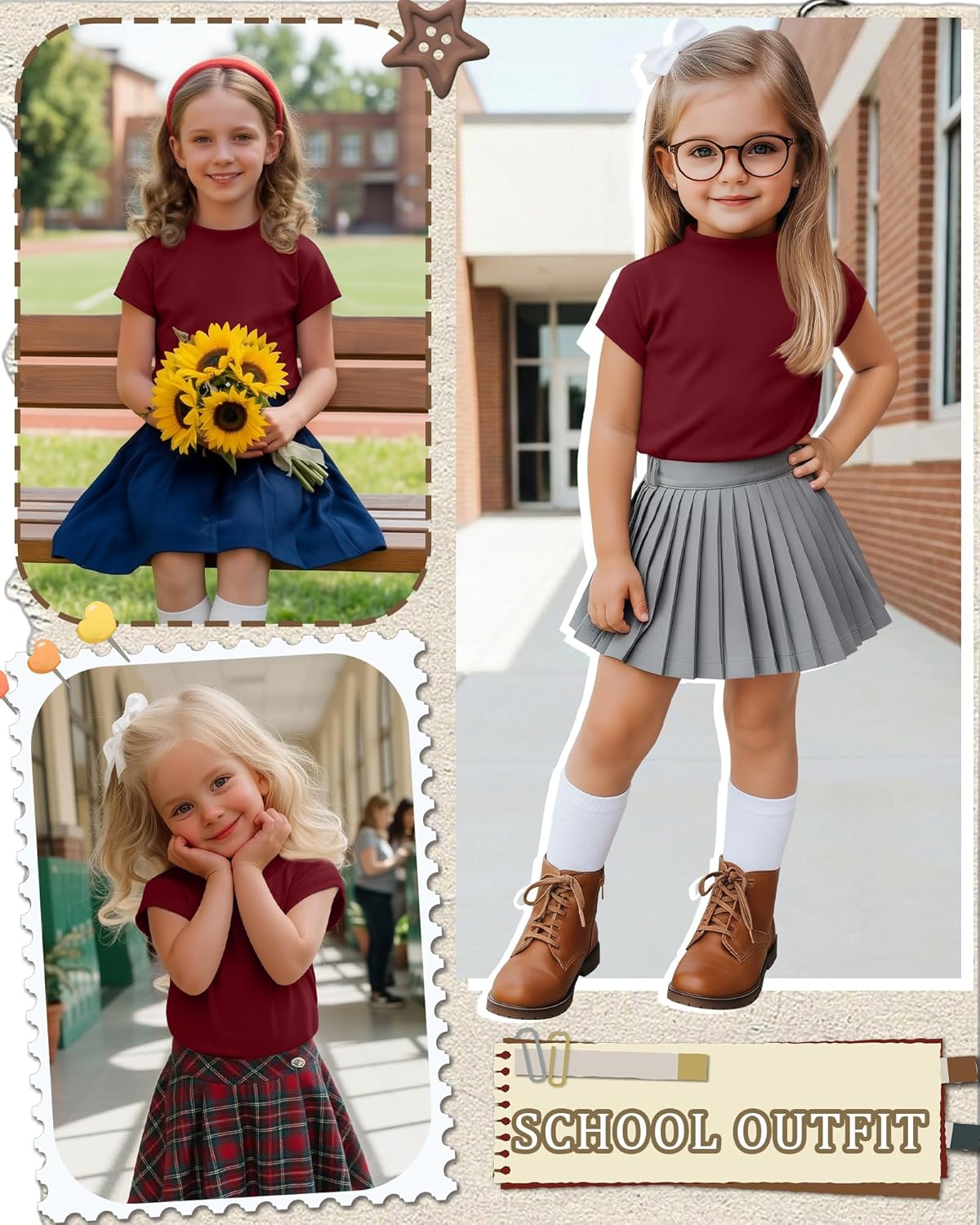 Girl's Cap Sleeve Shirts Soft Mock Turtle Neck T-Shirts Basic Casual Tunic Tops Solid Cute Stretchy Summer Tees - Image 2