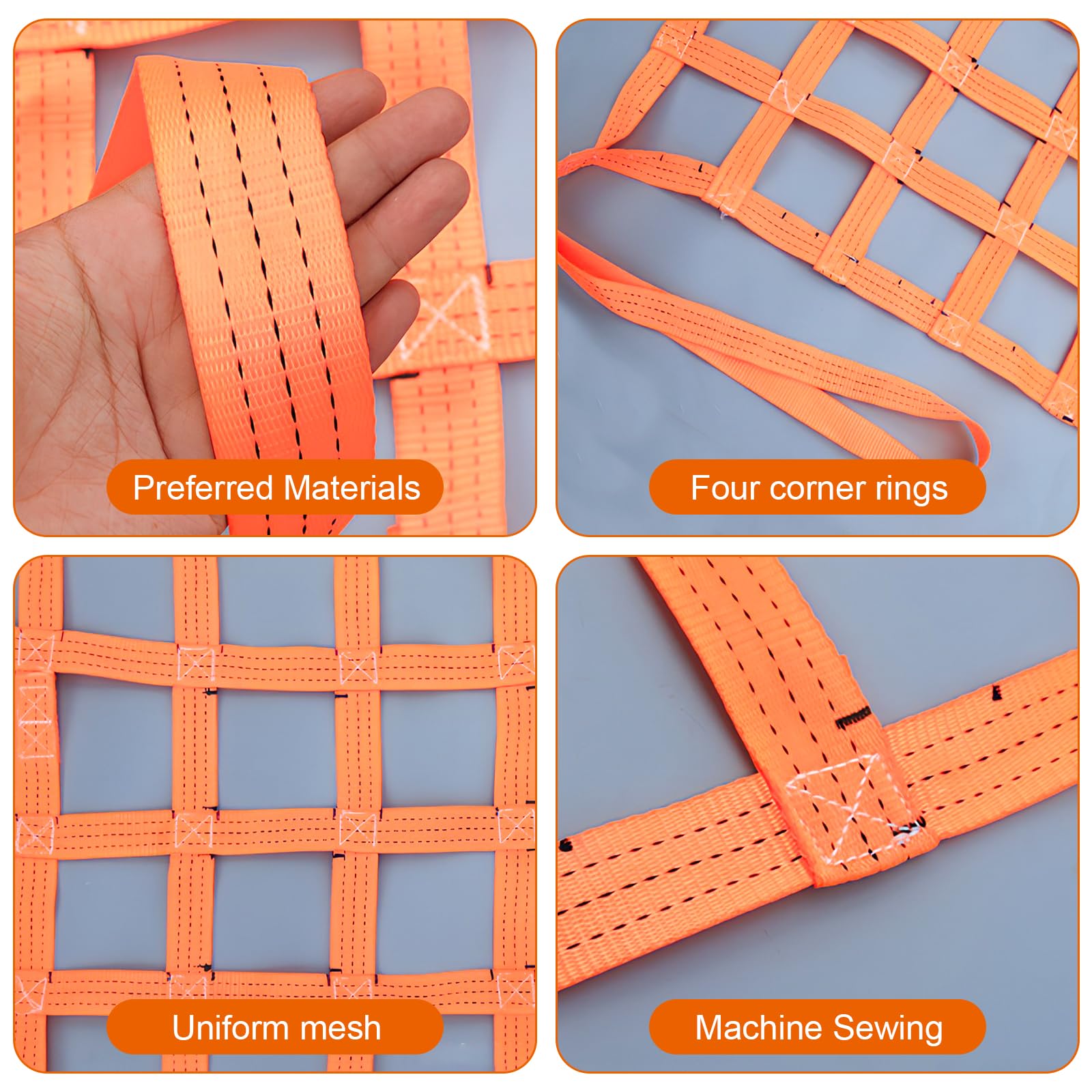 Rete Di Sollevamento 1x1m Poliestere - Portata 300kg Per Trasporto E Sicurezza, Arancione - Foto 2