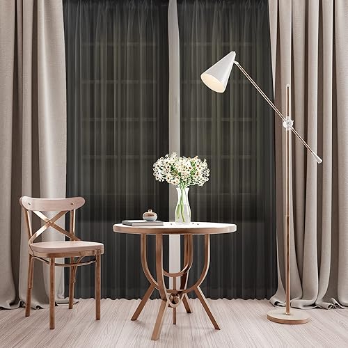 Miniatura 3 de Oakias Juego de 2 paneles de cortinas traslúcidas negras de 84 pulgadas de largo, 54 pulgadas de ancho x 84 pulgadas de largo, cortinas de gasa con