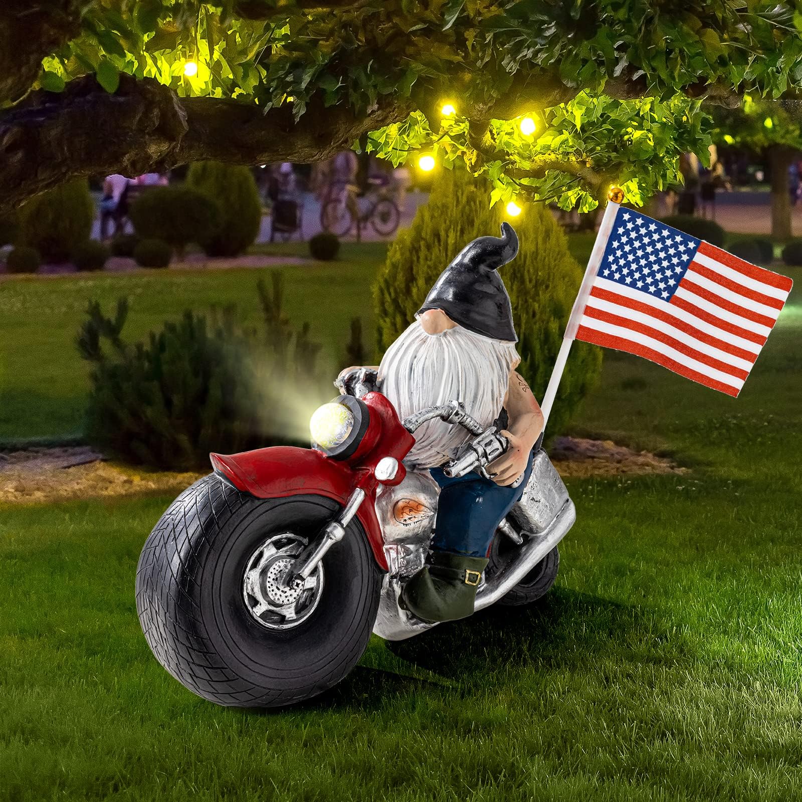 IOKUKISolar Garden Gnomes Statues,Garden Sculptures & Statues,Motorcycle Gnome Garden Statues Outdoor Clearance with Lights,Resin Garden Decor for Outside Patio Lawn Garden Gift