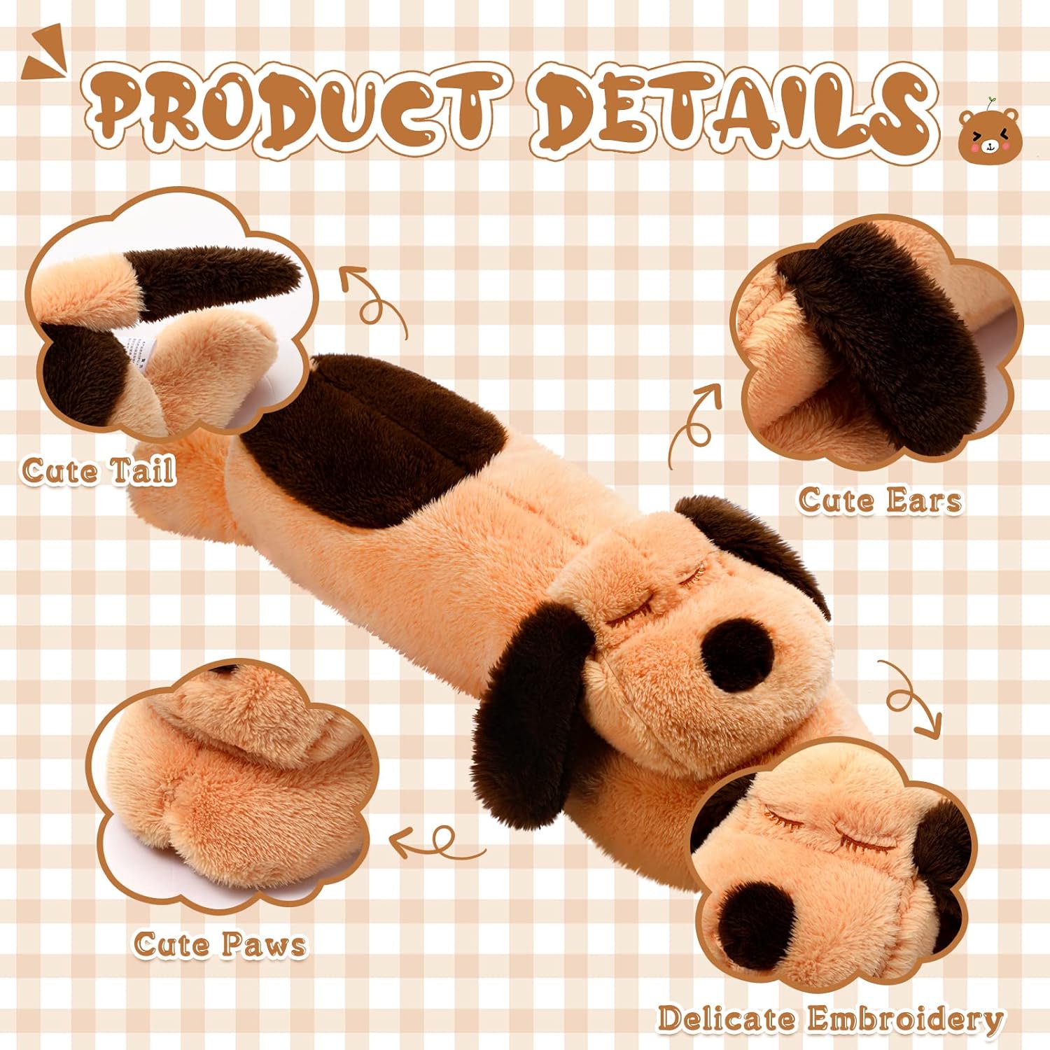 Queekay Dog Body Pillow Stuffed Animals Plush Long Body Pillow for Dogs Large Sleeping Hugging Puppy Cushion Gift for Birthday Party(23.6 Inch,Brown) - Image 3