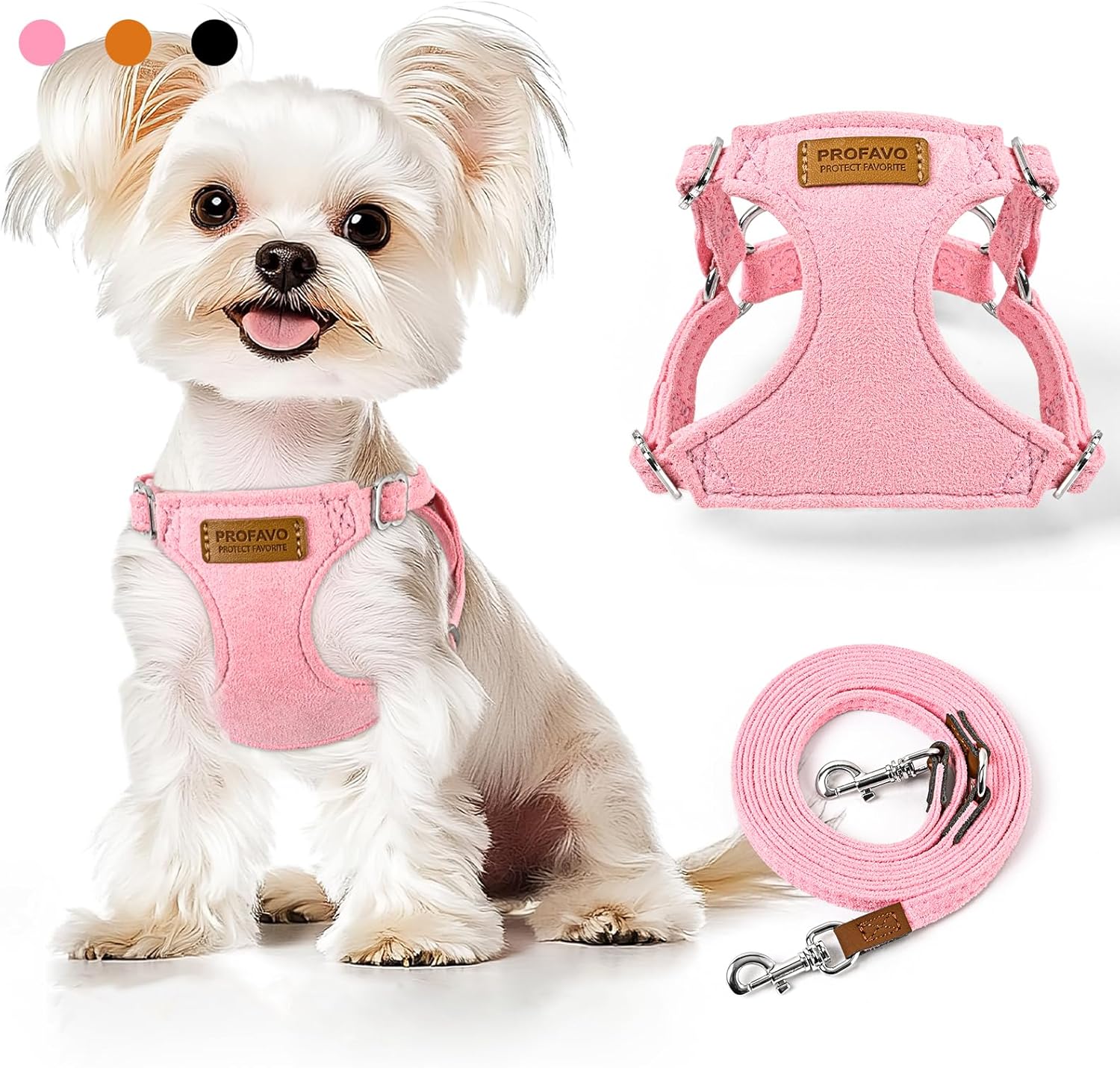 Small Dog Harness and Leash Set, Ultra Soft Suede No Pull Puppy Harness, Escape Proof Adjustable Vest for Small Dogs, Lightweight Comfort Fit for Walking Training by PROFAVO