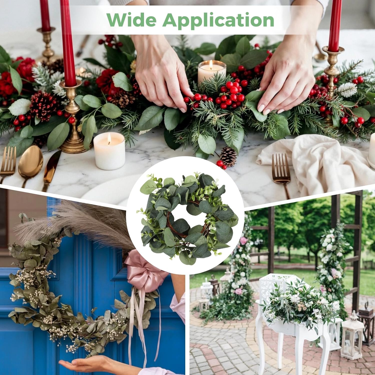 Wedding Candle Rings Wreaths, 20 Pcs Artificial Eucalyptus Leaves Wreaths for Summer, Spring and All Seasons, Green Eucalyptus Leaves for Home Decoration Rustic Farmhouse Decor Party Home Table Decor