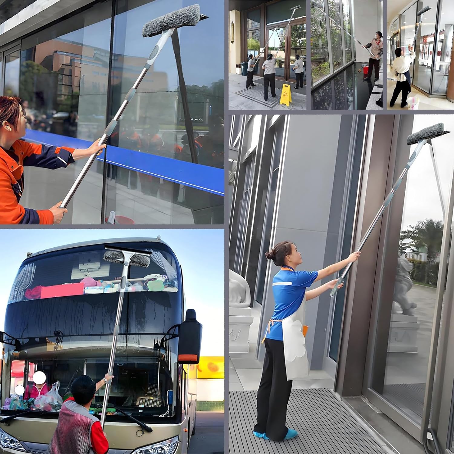 Window Cleaner Tool for Car Windshield, Windows Washer Squeegee Kit with 6.4 Ft Long Extension Pole, Window Washing Tools for Hard To Reach Glasses - Caravan/Cars Glass(3.3-6.4ft/1-1.95m+Cloth(2 PCS))