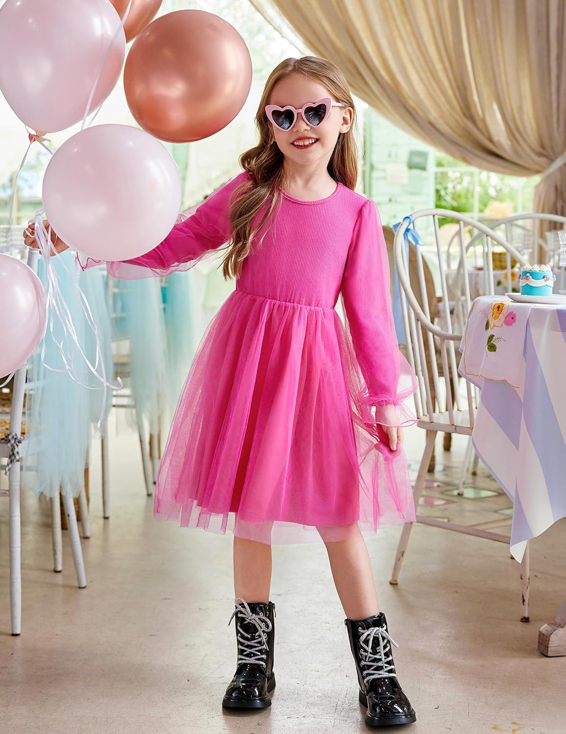 Arshiner Toddler Christmas Dress Girls Sequin Tulle Puff Long Sleeves Tutu Dress Princess Birthday Party Clothes 1-6T - Image 4