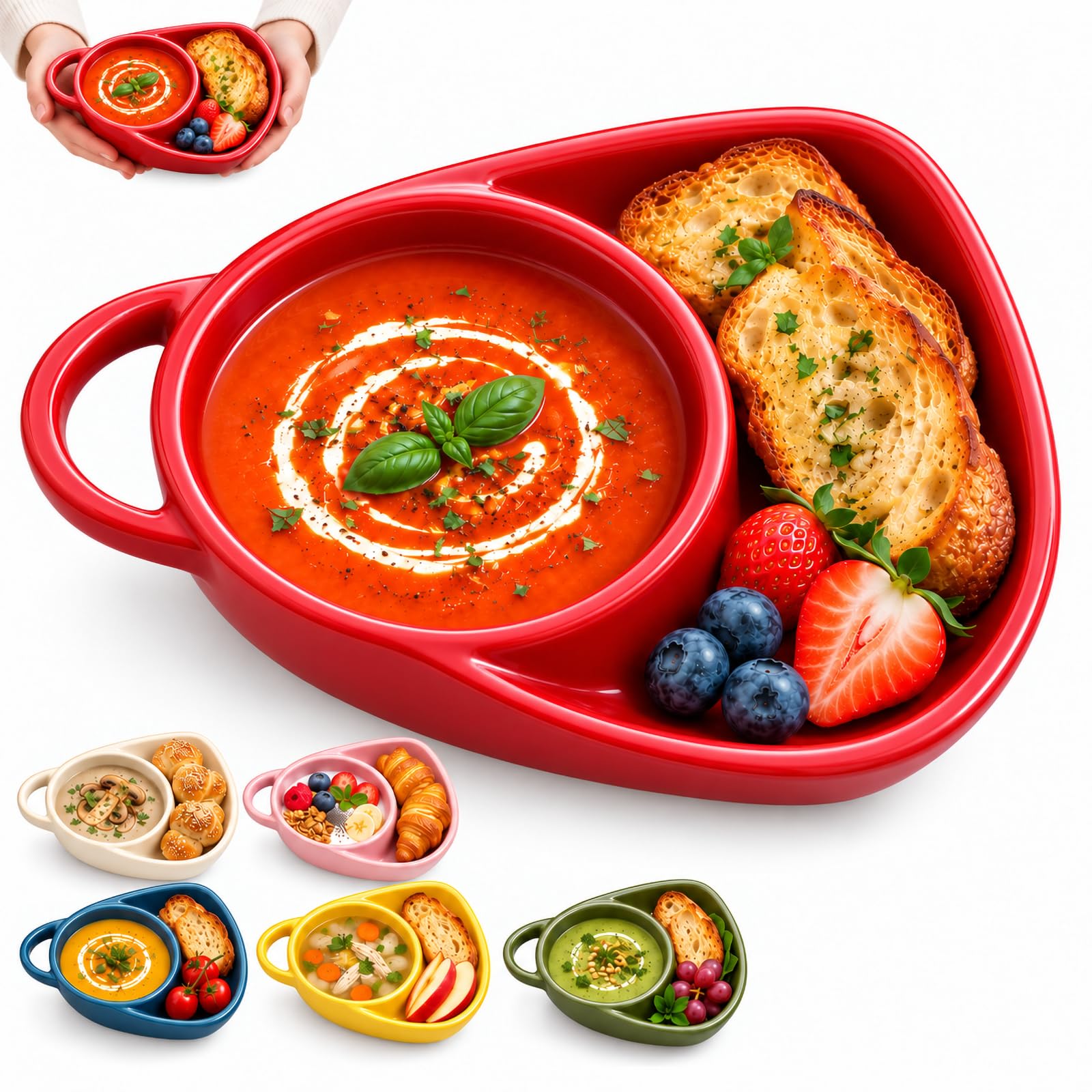 Soup and Sandwich Bowl with Single Handle, soup and sandwich plate，Wine Red