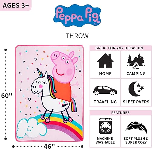 Miniatura 7 de Peppa Pig - Paquete de baño y ropa de cama para niños  Toalla suave con capucha (24 x 50 pulgadas) + manta de micro raschel súper suave (46 x 60