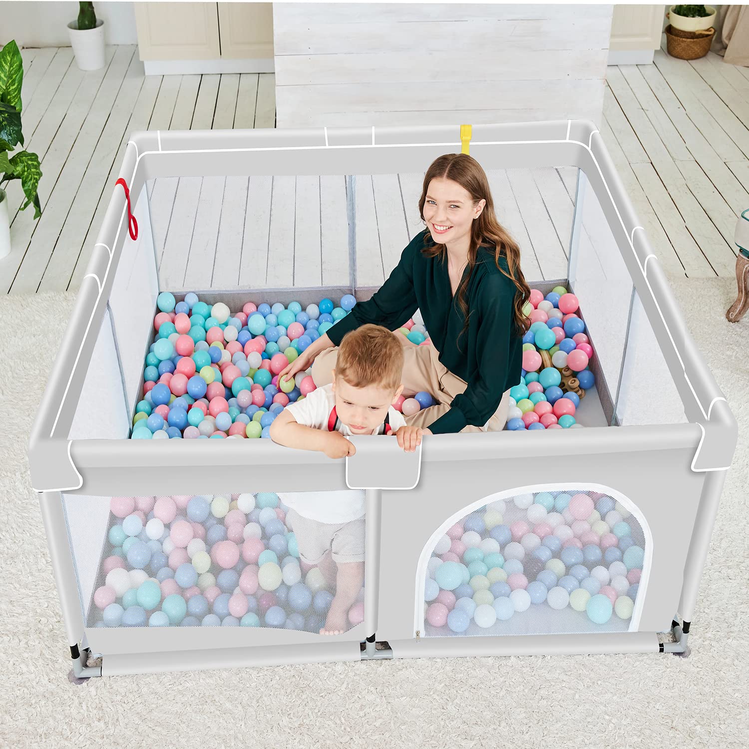 TODALE Baby Playpen, Medium Playpen for Babies and Toddlers, Indoor & Outdoor Kids Activity Center, Kids Safety Play Pens Play (Light Grey, 50"×50") : Baby