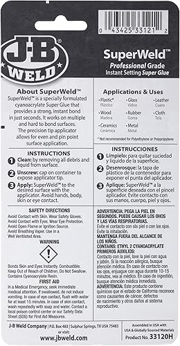 Miniatura 3 de J-B Weld 33120H SuperWeld Pegamento - Pegamento transparente - 0.71 oz (paquete de 2)