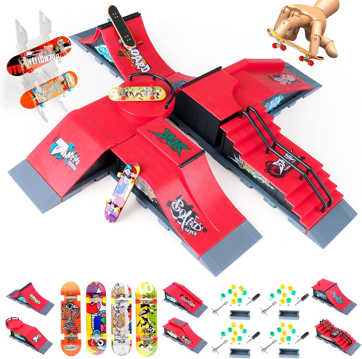 MONKROY Finger Skateboard Ramp Set, 6Piece Combo Mini Skateboard Ramp