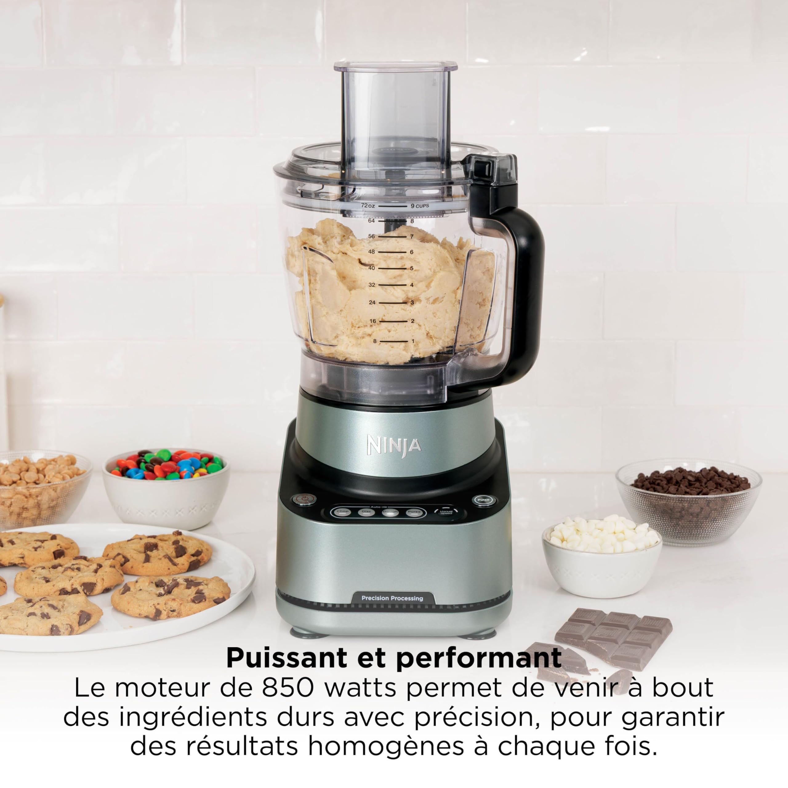 Ninja PrecisionPro Robot culinaire 2,1 L, 4 programmes auto et réglages manuels, pour préparer pâtes à pizza et à pain, trancher des légumes, pièces compatibles lave-vaisselle, noir BZ651EU