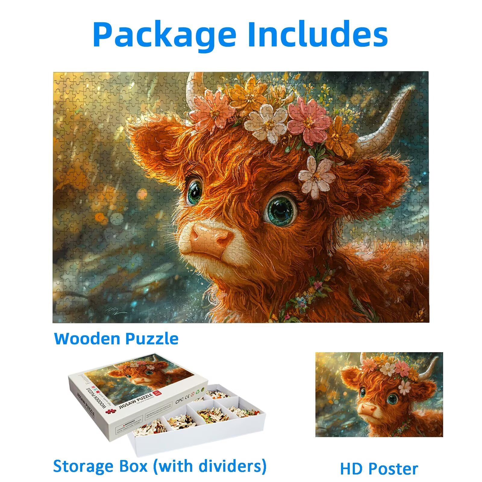 Puzzle 3000 Pezzi per Adulti, Puzzle Highland Cow3000 Pezzi Arte per Adulti e Ragazzi, Misura: 122x80 cm, Puzzles Fiore in Legno Impegnativi, Puzzles per Idea Regalo Donna, Decorazioni Casa, -1100