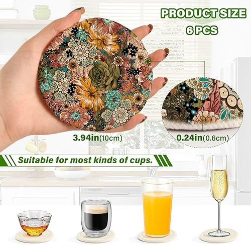 Miniatura 3 de Casters and Holder Set of 6 Coasters for Drinks Minimalist Coasters Posavasos para Mesa Watercolor Flower Texture Pattern