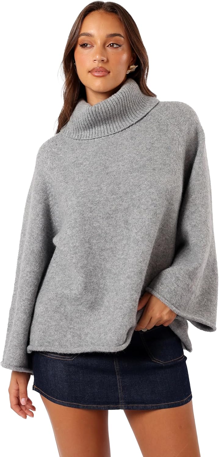 Petal & Pup Womens Bindy Cowlneck Knit Sweater - Grey Marle