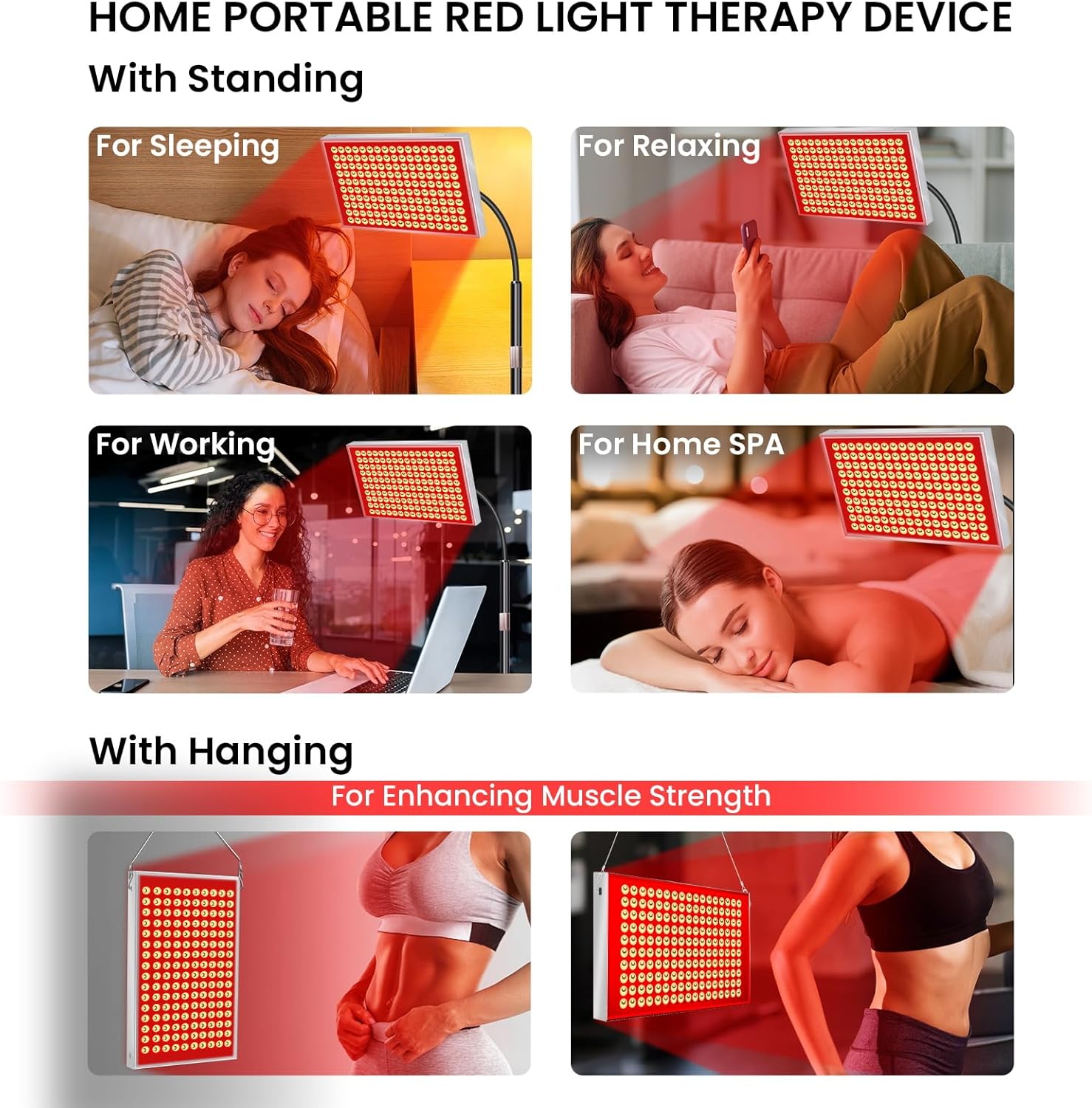 Red Light Therapy for Face & Body, 160 Dual-Wavelength LEDs Red Light Lamp Panel with Stand, 660nm 850nm Near Infrared Redlight Therapy Device for Home Skin Muscle - Image 6