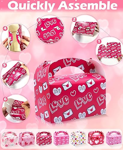 Miniatura 4 de Papel grueso y 7 diseños 28 cajas de dulces de panadería para el día de San Valentín, cajas de galletas a dos aguas con asa, cajas de cupcakes de