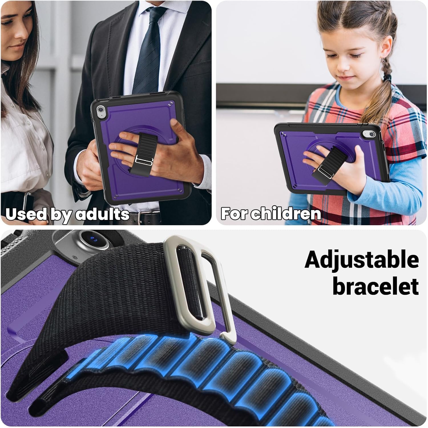 ZENLU iPad 10th Generation & 11th (A16, 2025) Case Lightweight Rotating, Rugged Shockproof Hard Shell with Straps, Stand, Handle, Screen Protector, Pencil Holder (Purple)