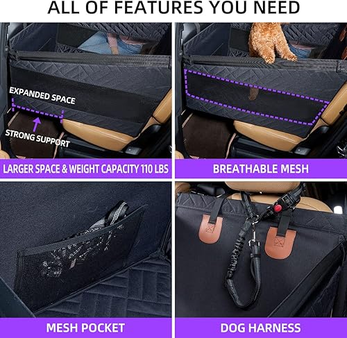 Miniatura 5 de Asiento de automóvil para perros medianos, extensor de asiento trasero para perros, funda de asiento de automóvil para perros grandes y pequeños