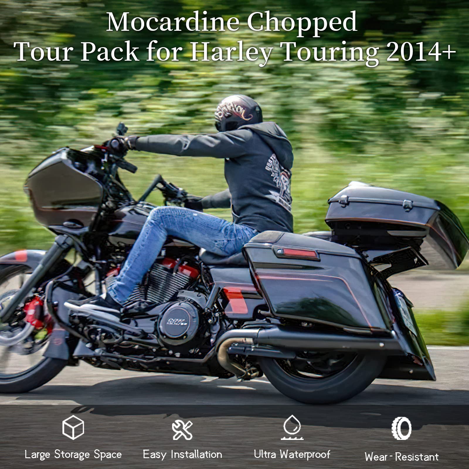 Mocardine Tour Pack for Harley, Chopped Tour Pack Trunk Luggage for Harley Touring Street Glide, Electra Glide, Road King, Road Glide Special 2014-2023 (Brilliant Silver)