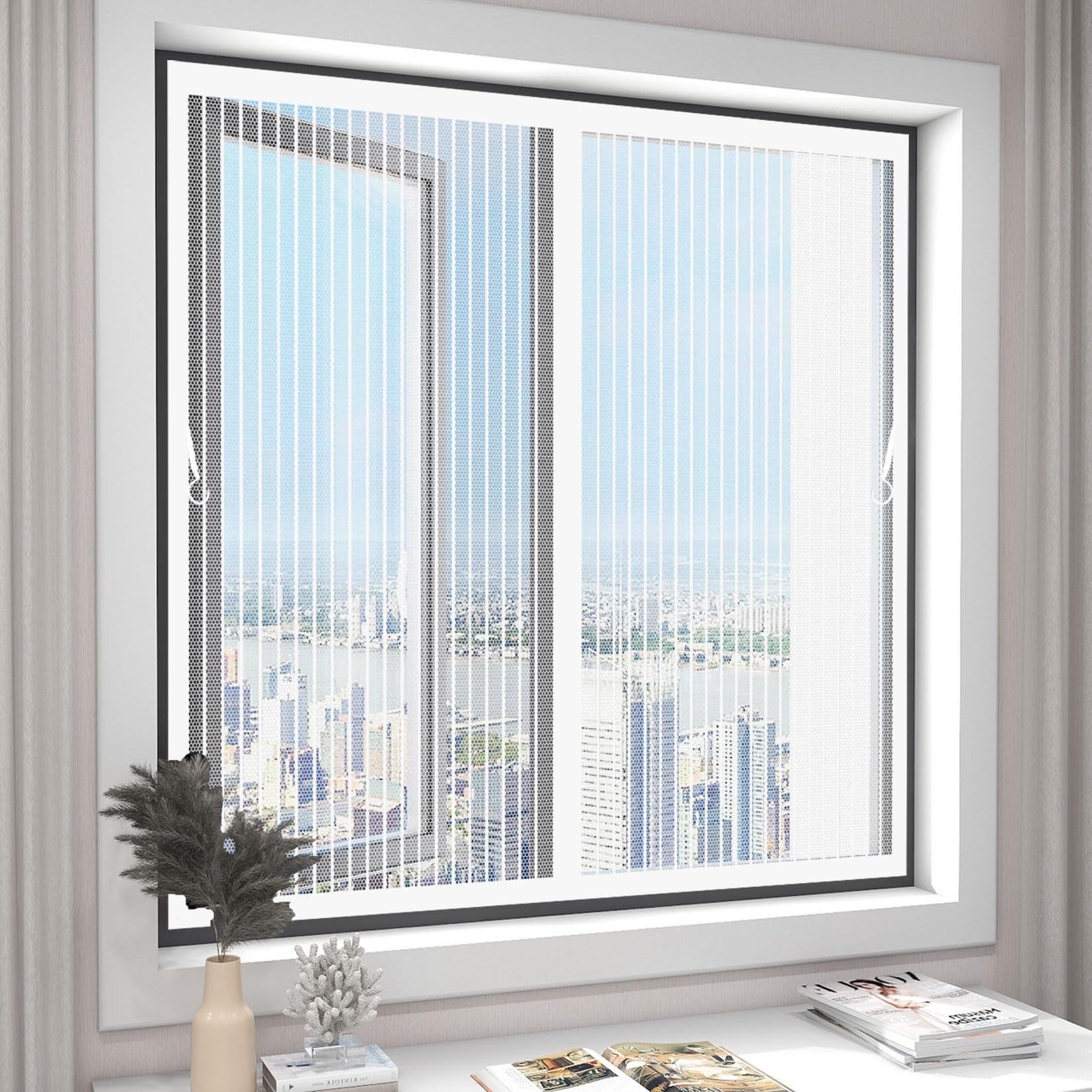 Magnetic Fly Screen Door 82 x 35 cm Anti Mosquito, Hands Free, Self Sealing Fly Insect Screen Door No Gap, Easy to Install Without Drilling for Window, Sliding Doors, White