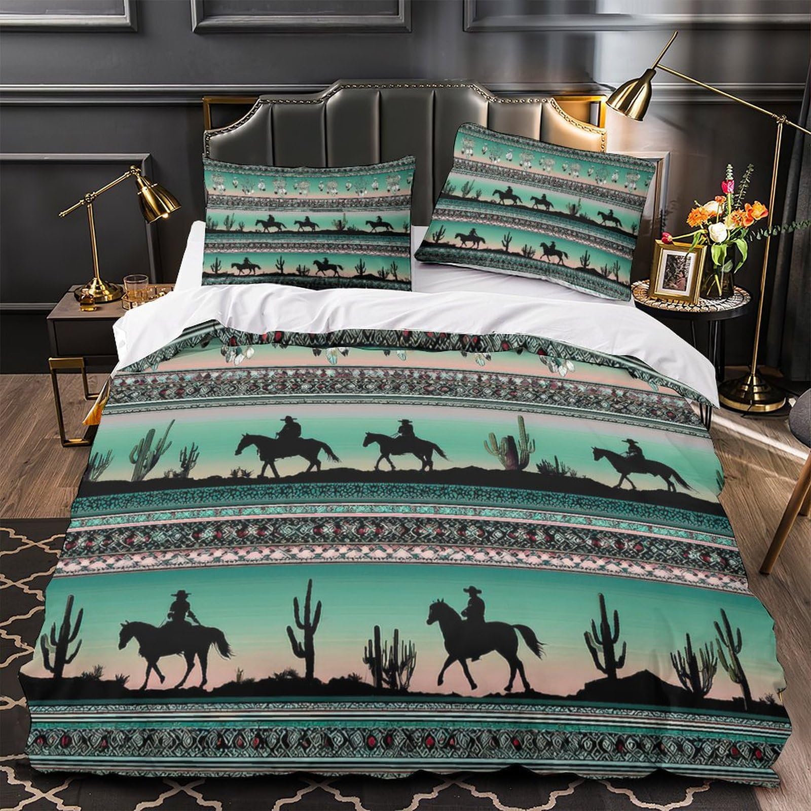 Housse de couette 3D microfibre de qualité supérieure motif cowboys pour lit 220x240