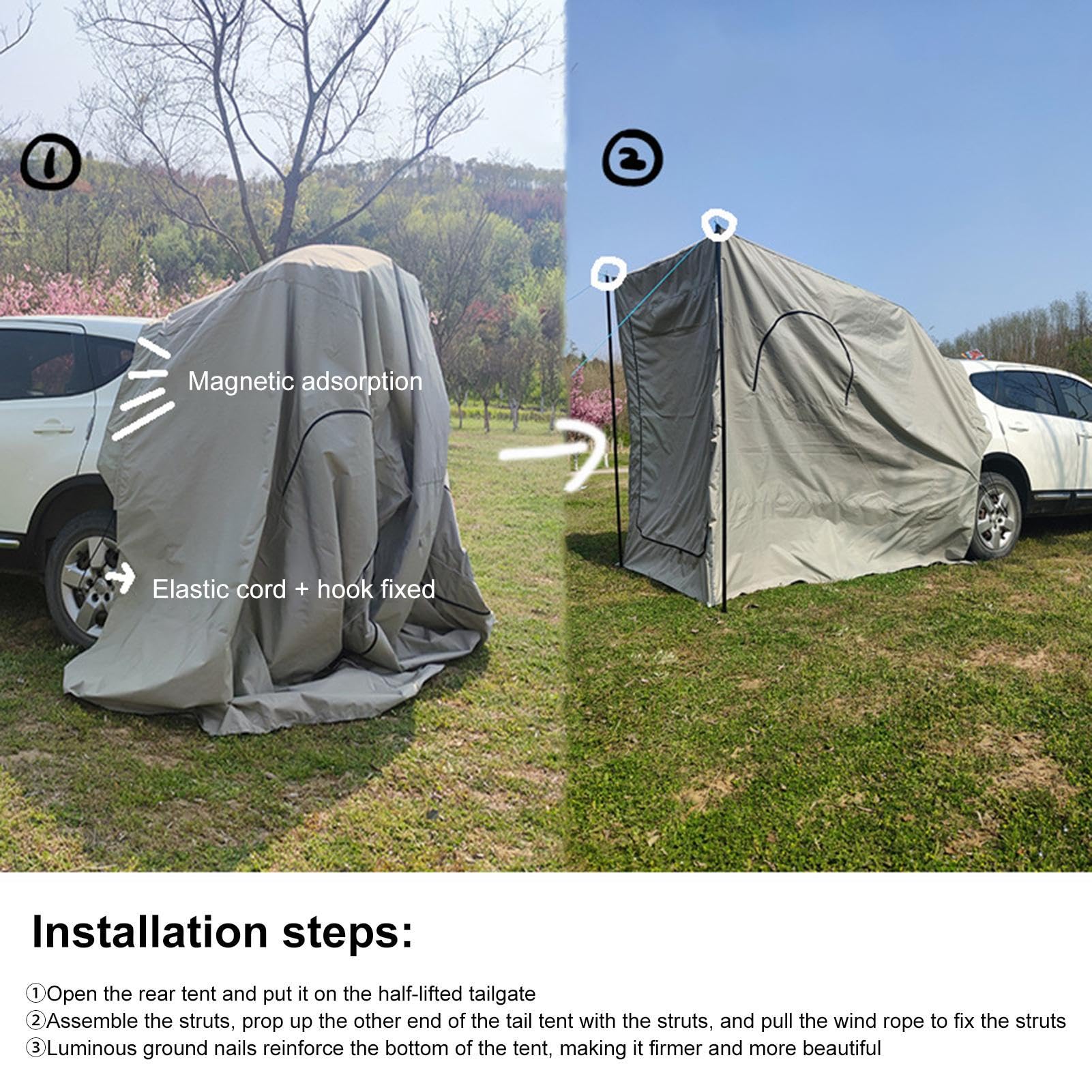 SUV-Zelt | PU-Oxford-Tuch Markise Autozelt für Geländewagen | Wohnwagen-Überdachung Zelt SUV Heckklappe | Wohnwagen-Überdachung SUV-RVing-Zelt für Auto, kleine MPV, Pickup, Limousine, Schrägheck | Überdachung SUV Heckklappe | Wohnwagen-Überdachung SUV-RVi