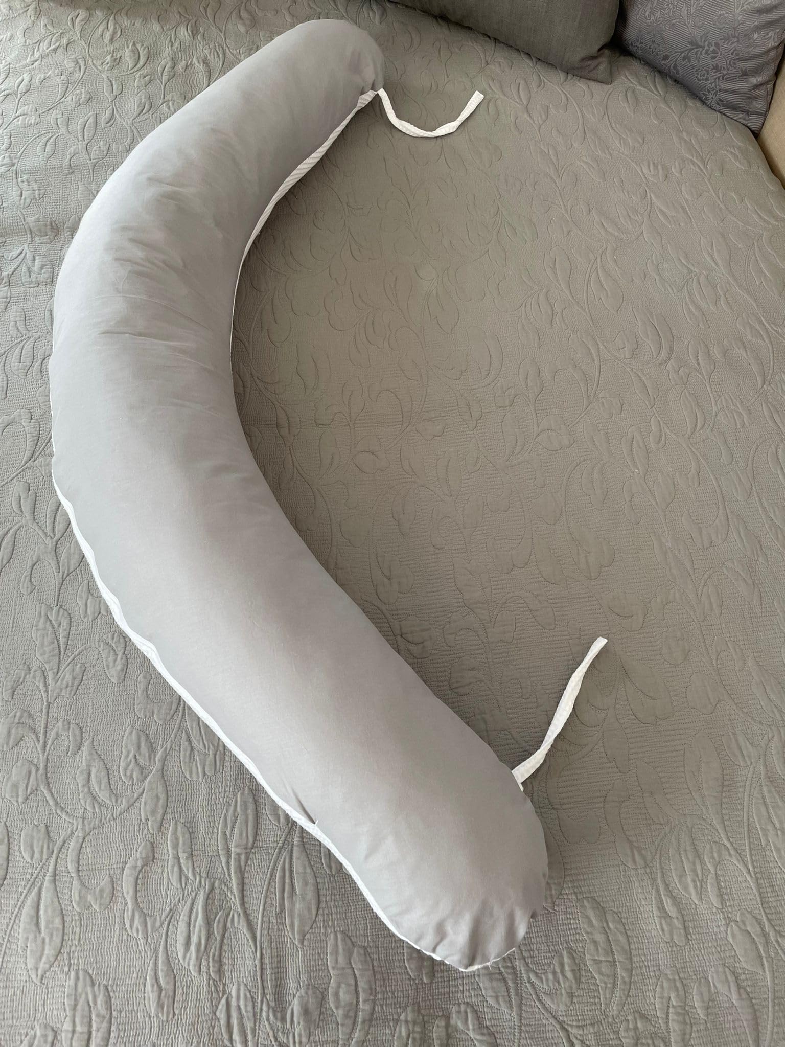 LOOLAY Schwangerschaftskissen - Stillkissen 170 cm - Seitenschläferkissen 100% Baumwolle - mit Abnehmbarem Bezug - Ergonomisches Schwanger Kissen für Schlafen (Waffel Weiß/Grau)