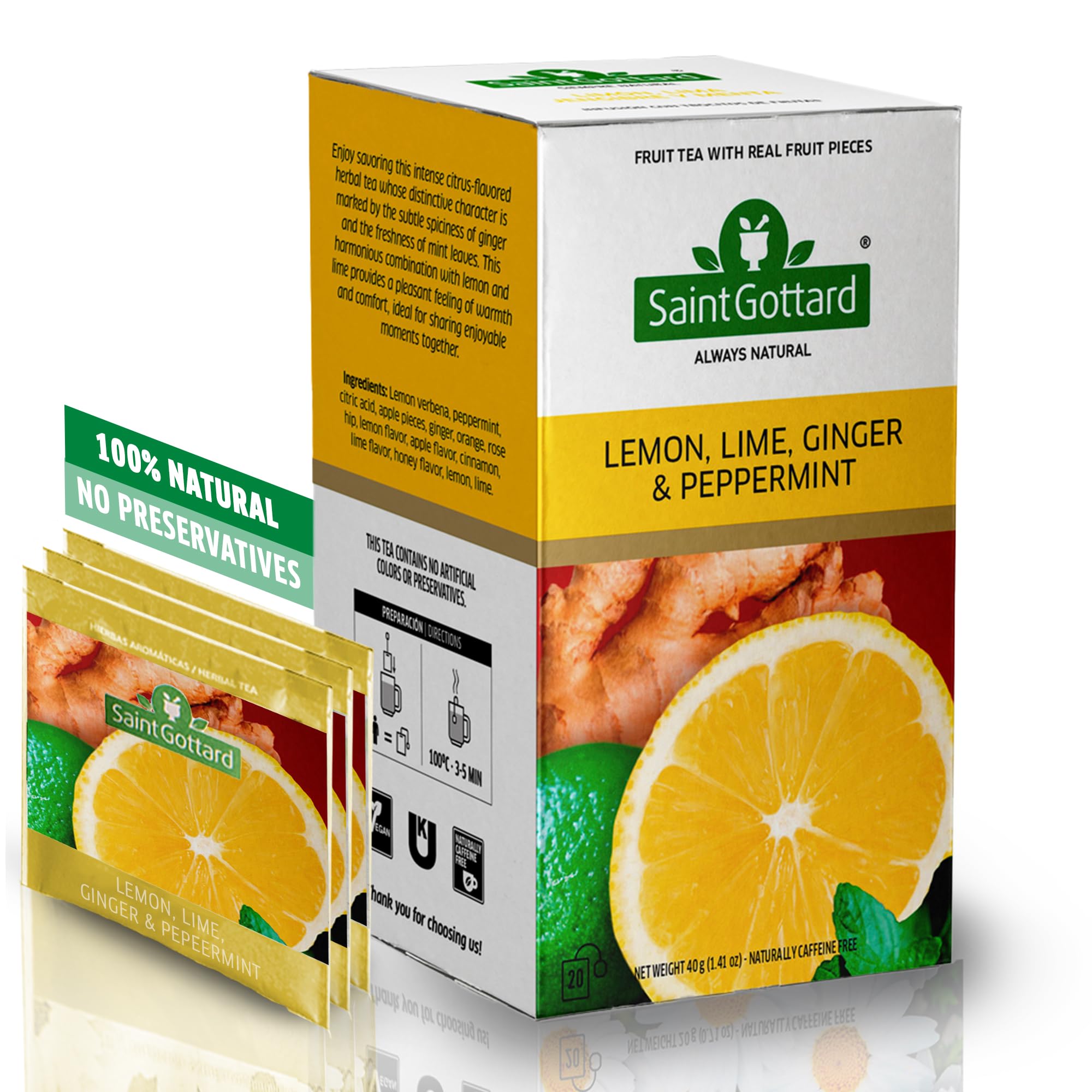 Amazon.com : [Lemon Lime Ginger & Mint] Saint Gottard Herbal Tea