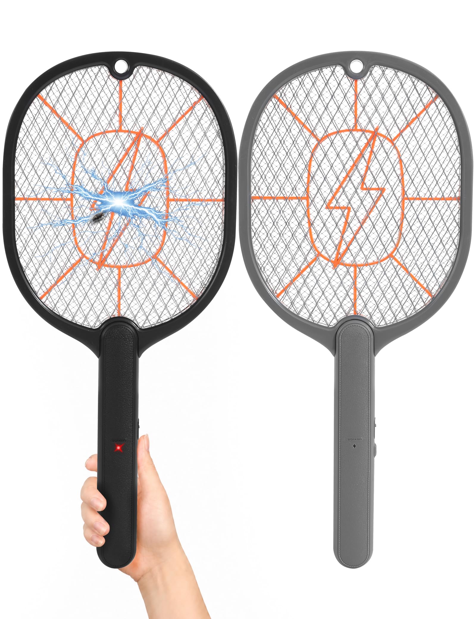 Electric Fly Swatter 2 Pack (Black &amp; Gray), High-Voltage Bug Zapper Racket for Mosquitoes &amp; Flies, Safe Protective Mesh, Indoor/Outdoor AA Batteries Required, Not Included