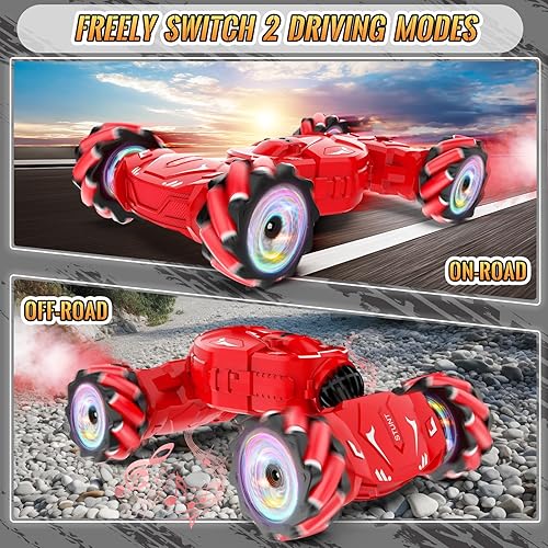 Miniatura 4 de Pristar Coches de acrobacias a control remoto, con detección de gestos para niños y niñas, auto de control remoto de mano de 2.4 Ghz con luces de