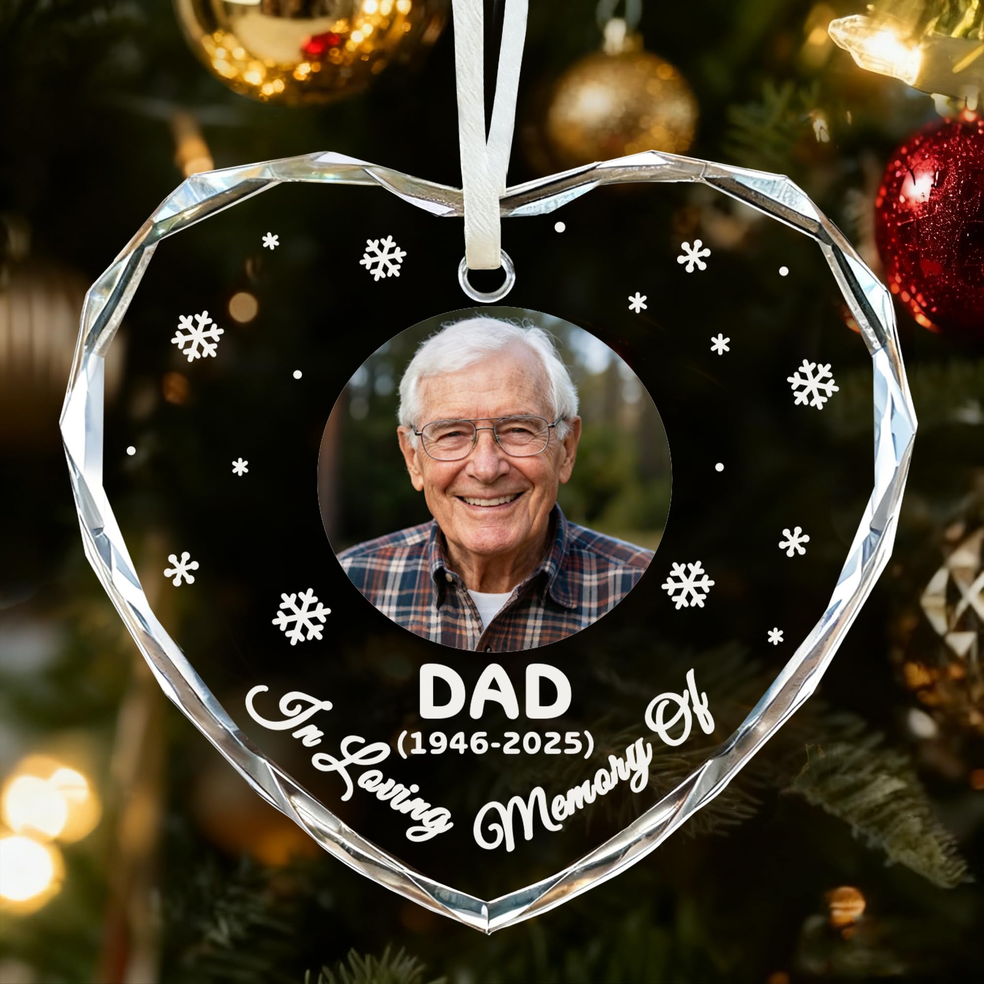Personalised Memorial Christmas Bauble, Christmas Baubles Ornaments Tree Decorations, In Loving Memory Xmas Ornament for Your Loved Ones (Memorial-1, Heart)