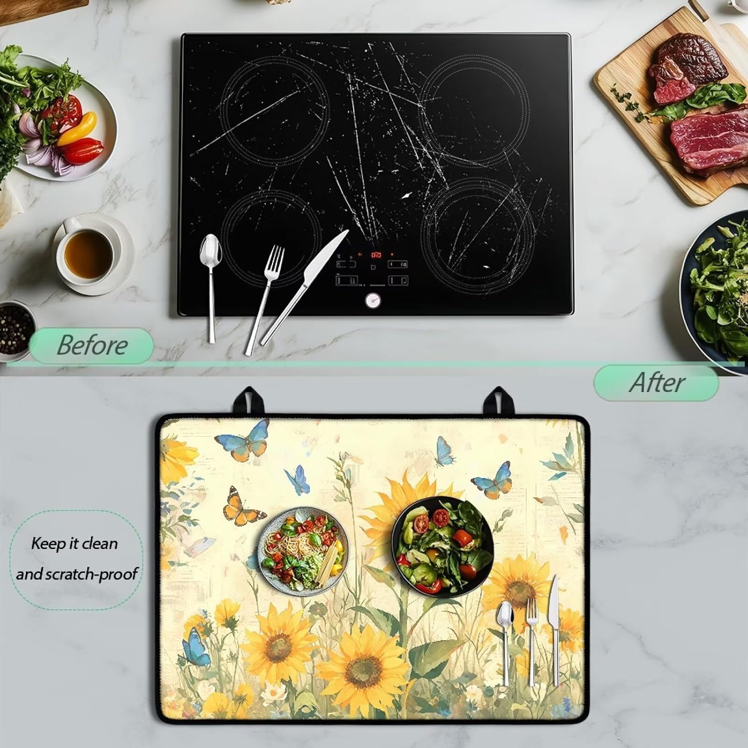 Sunflower Stove Top Covers,Extra Large Stove Top Cover for Electric,Anti-Slip Waterproof Flat Top Oven Cover Mat Cooktop Cover Protector,Glass Stove Top Protector,Expand Stove Space