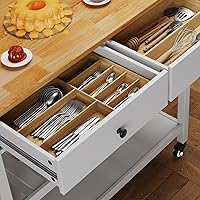 Vista 6 de Gizoon Carrito de isla de cocina con ruedas con mesa de madera de 40 pulgadas, 2 estantes de almacenamiento espaciosos y toallero, carrito