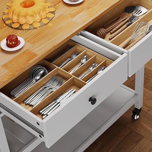 Miniatura 6 de Gizoon Carrito de isla de cocina con ruedas con mesa de madera de 40 pulgadas, 2 estantes de almacenamiento espaciosos y toallero, carrito
