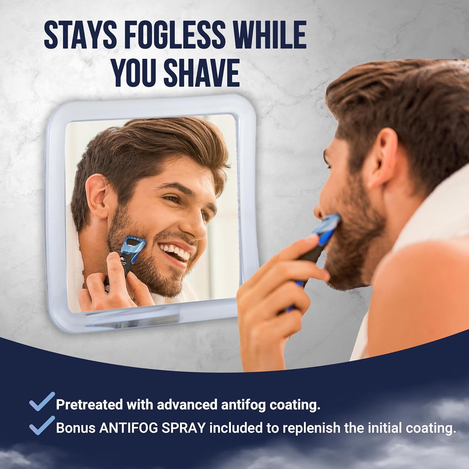 Fogless Shower Mirror for Shaving with Upgraded Suction, Anti Fog Shatterproof Surface and 360° Swivel & Fogless Shower Mirror for Shaving with Upgraded Suction, Dual Anti Fog Design Bundle