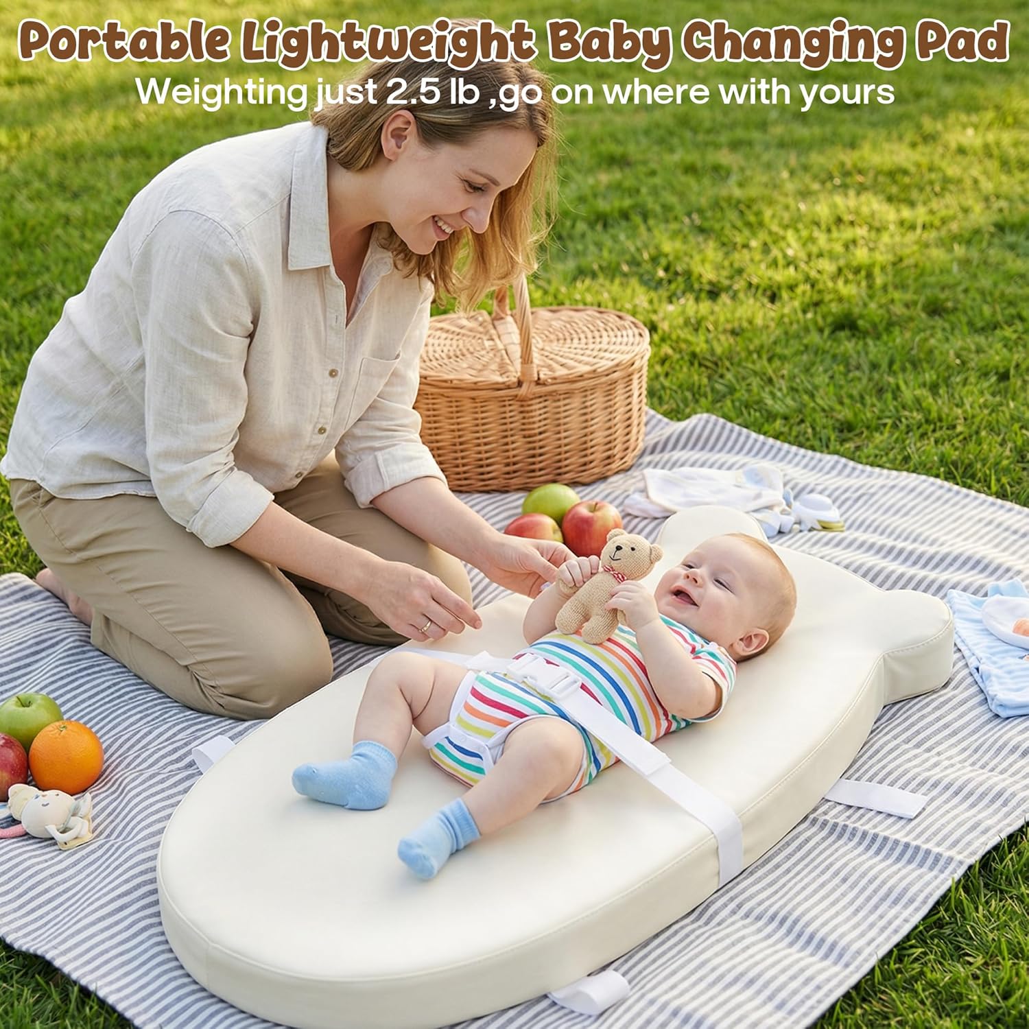 Baby Diaper Changing Pad with Wipeable & Waterproof PU Cover, Contoured Baby Changing Pad for Dresser, Non-Slip Changing Table Pad with Adjustable Strap, Cushioned Contoured Foam