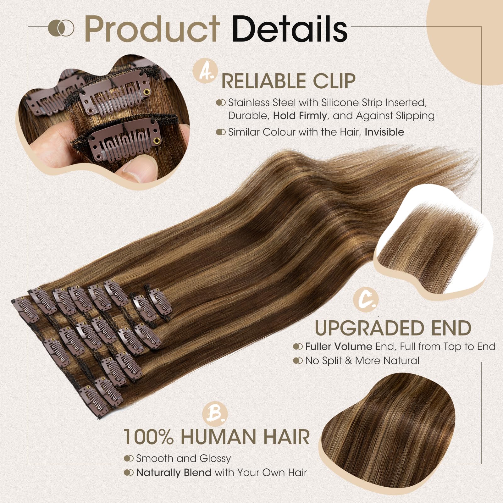 Elailite Clip in Hair Extensions Real Human Hair Remy Hair Short Hair, 8 Pcs Invisible Thin Weft - Image 3
