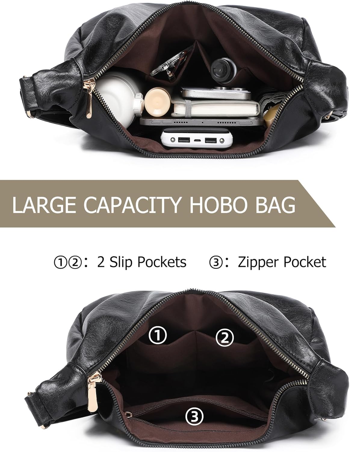 Hobo Bag for Women with Mini Purse Soft Vegan Leather Slouchy Shoulder Crossbody Handbag 2025 Fall Tote - Image 5