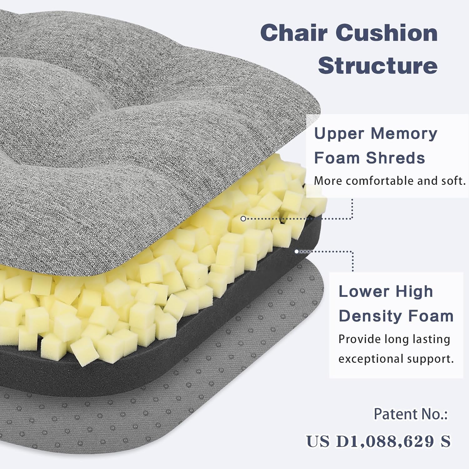 baibu set of 6 dining chair cushions, dual-layer patent design memory foam kitchen chair cushions, non-slip seat pads with ties, 16.5 x 16.5 x 3.5in, 6 pack, light grey grey 6 count (pack of 1)