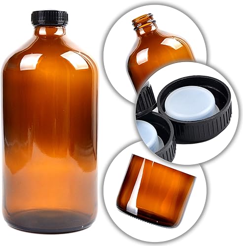 Miniatura 2 de Youngever Paquete de 2 Growlers de vidrio ámbar de 32 onzas con tapas herméticas, perfectos para fermentación secundaria, almacenamiento de